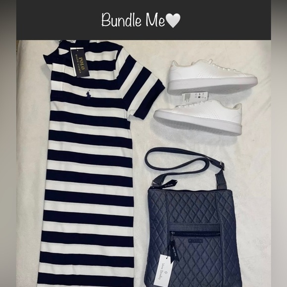 🎉HP🎉New! Polo Ralph Lauren Navy/WhiteStriped MiniMesh Classic Polo Dress L🐎🤍 - Picture 3 of 13